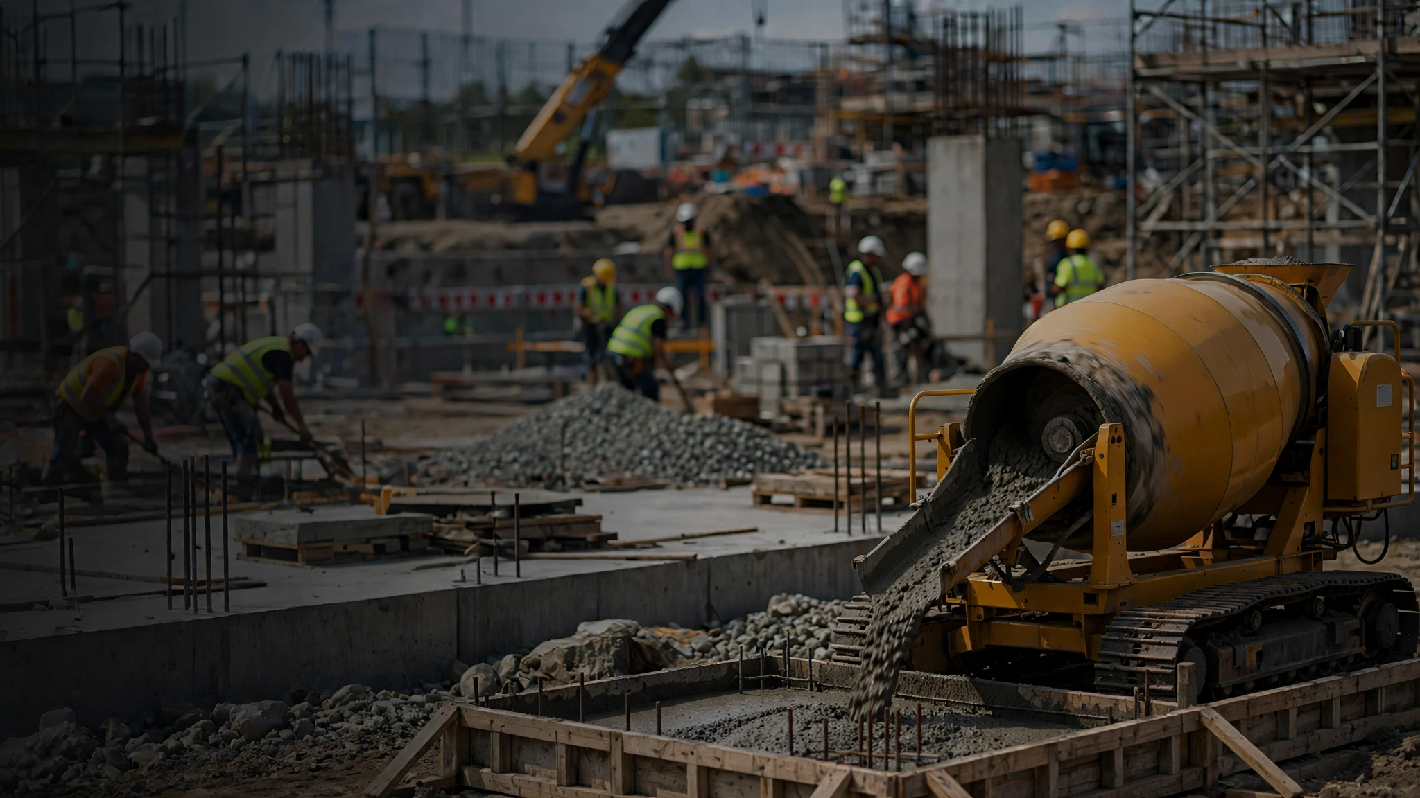 cement mixers on job site