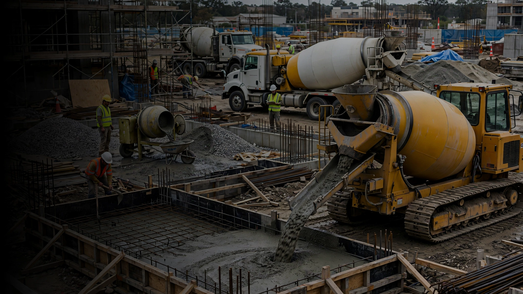 cement mixers on job site