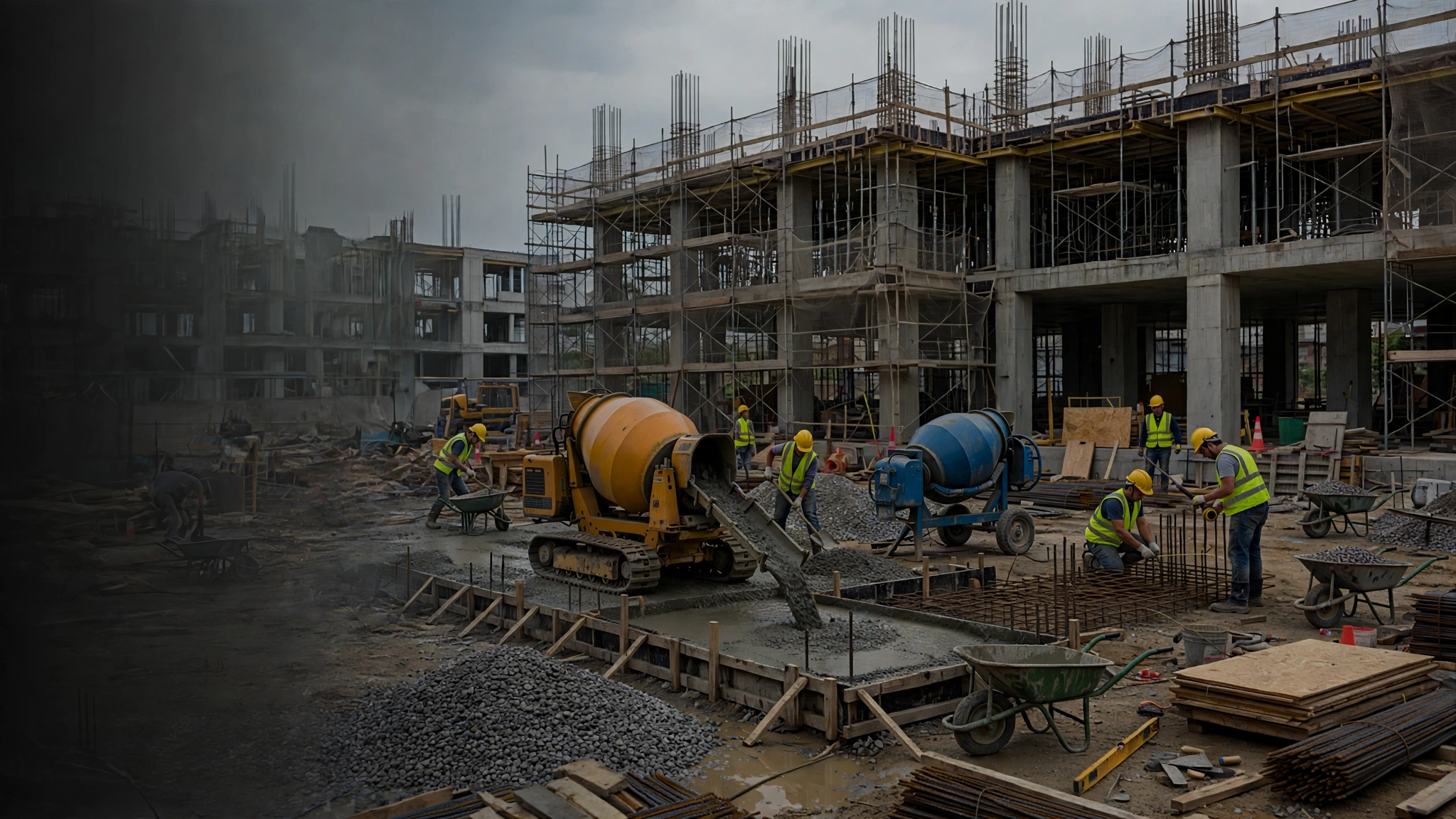 cement mixers on job site